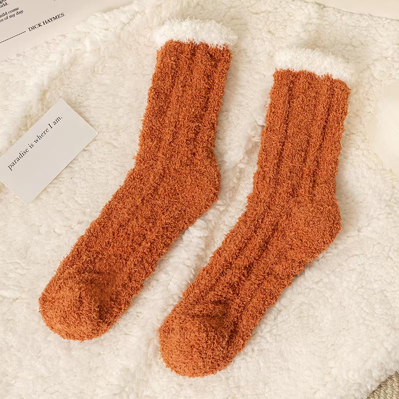 Autumn Winter Coral Velvet Socks Cute Cat Claw Socks for Women Children Girls Middle Tube Thickened Sleep Socks Home Floor Socks