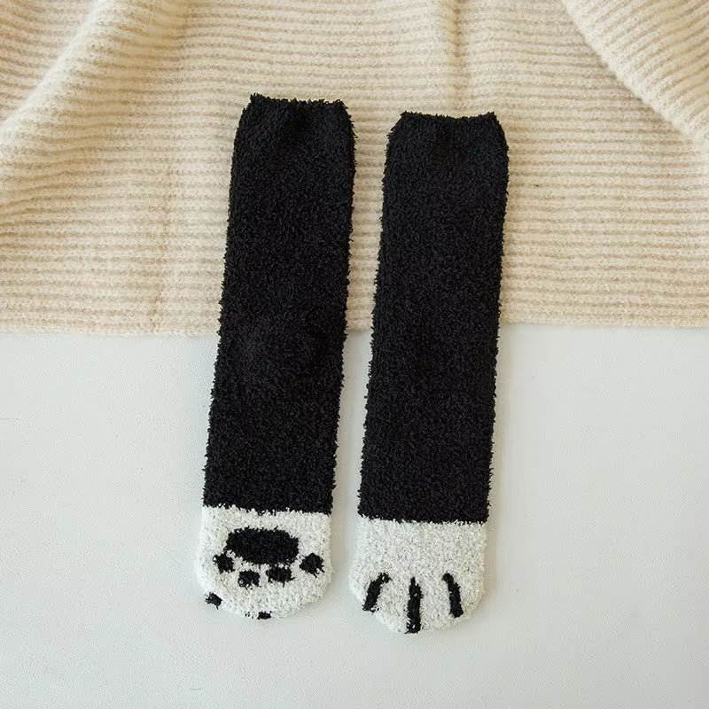 Autumn Winter Coral Velvet Socks Cute Cat Claw Socks for Women Children Girls Middle Tube Thickened Sleep Socks Home Floor Socks