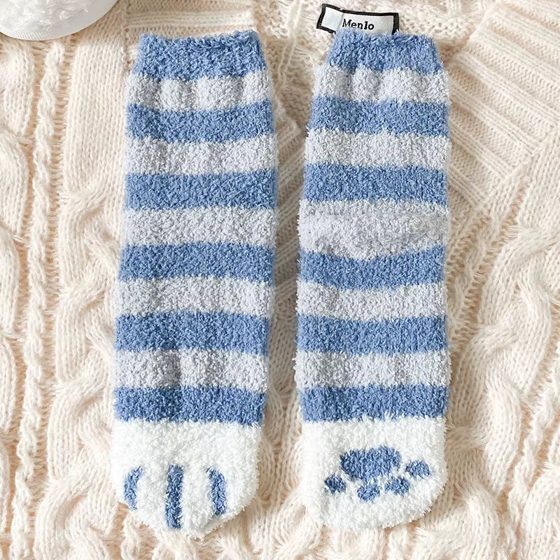 Autumn Winter Coral Velvet Socks Cute Cat Claw Socks for Women Children Girls Middle Tube Thickened Sleep Socks Home Floor Socks