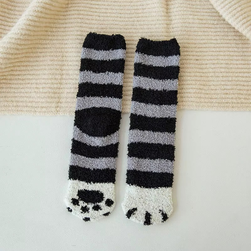 Autumn Winter Coral Velvet Socks Cute Cat Claw Socks for Women Children Girls Middle Tube Thickened Sleep Socks Home Floor Socks