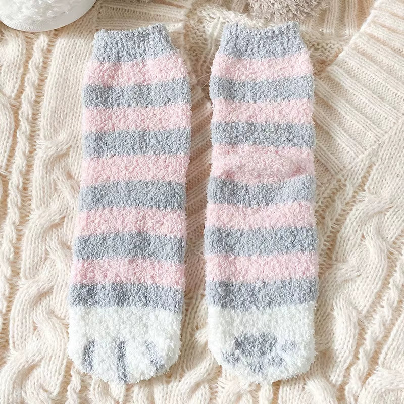 Autumn Winter Coral Velvet Socks Cute Cat Claw Socks for Women Children Girls Middle Tube Thickened Sleep Socks Home Floor Socks