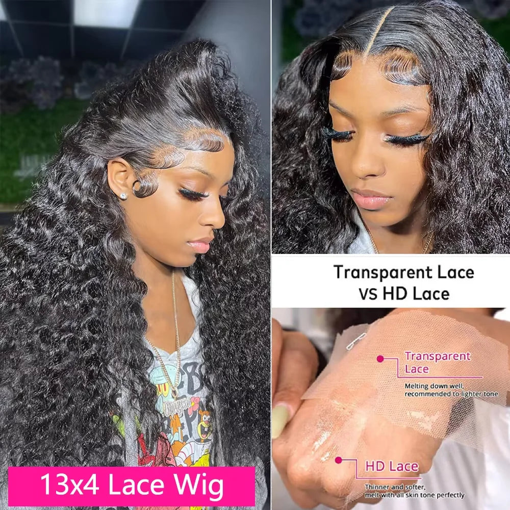 200% Density Deep Wave Wig 13X4 13X6 HD Transparent Lace Frontal Wig Curly Wave Wig 5X5 Lace Wig Human Hair Wigs for Black Women