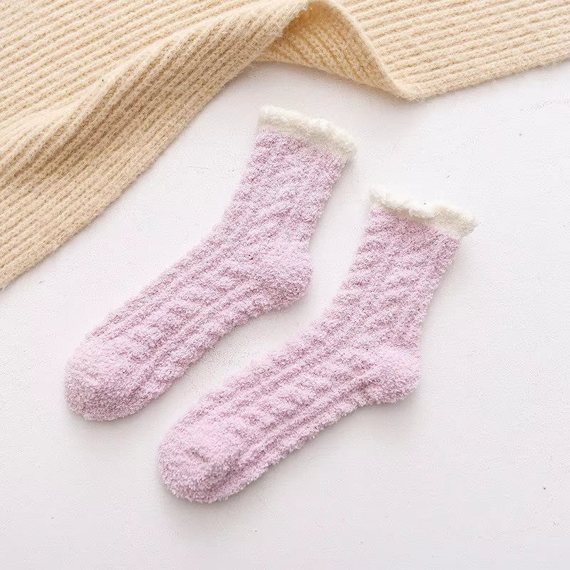 Autumn Winter Coral Velvet Socks Cute Cat Claw Socks for Women Children Girls Middle Tube Thickened Sleep Socks Home Floor Socks