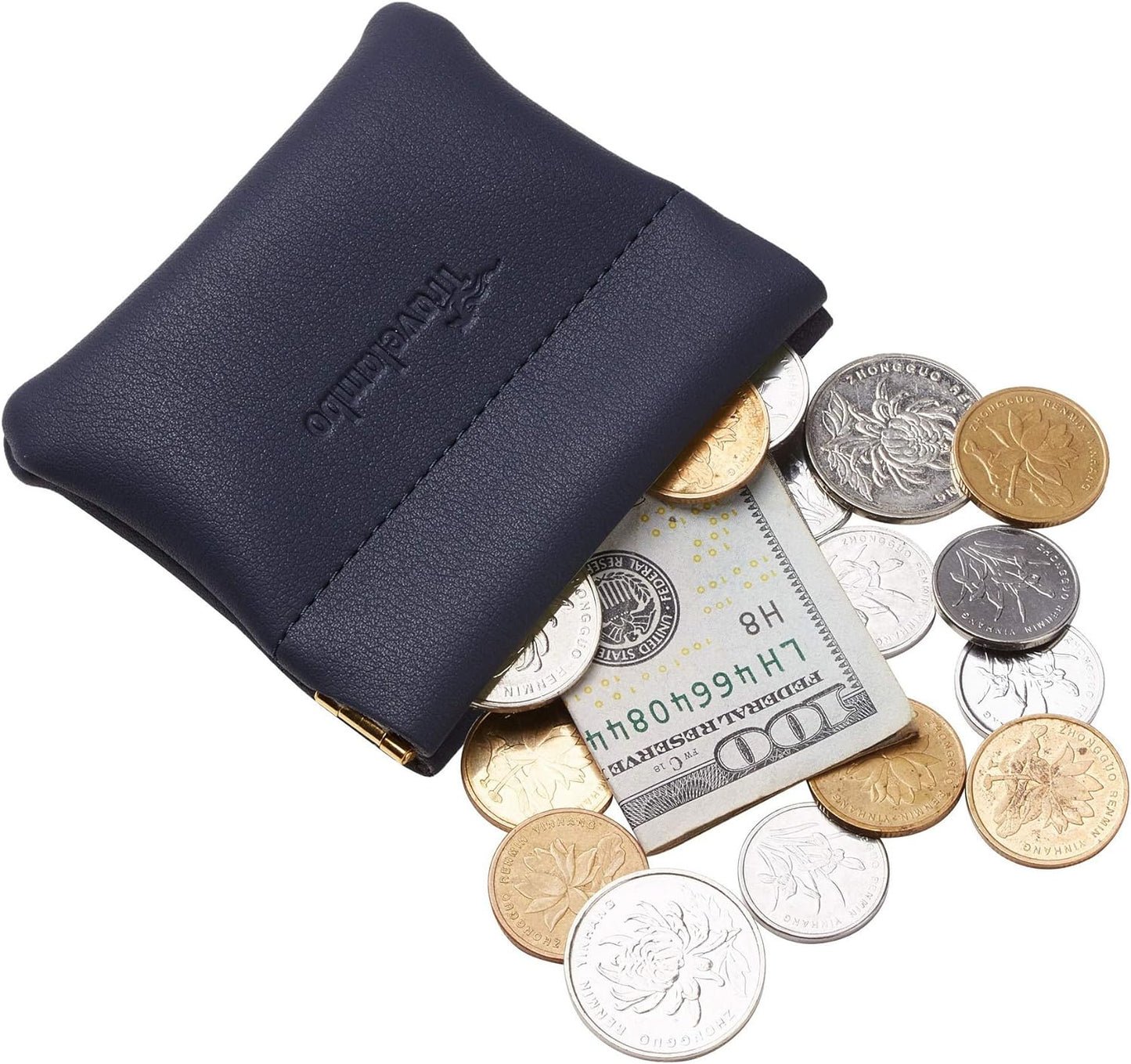 Leather Squeeze Coin Purse Pouch Change Holder for Men & Women