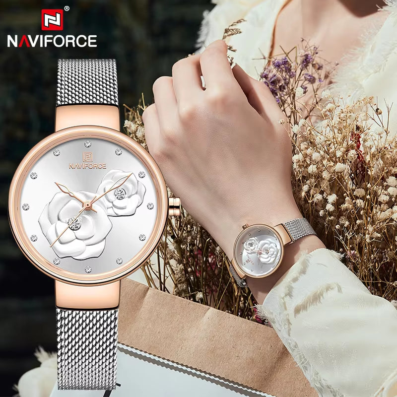 Women Watch  Top Luxury Brand Steel Mesh Waterproof Ladies Watches Flower Quartz Female Wristwatch Charming Girl Clock