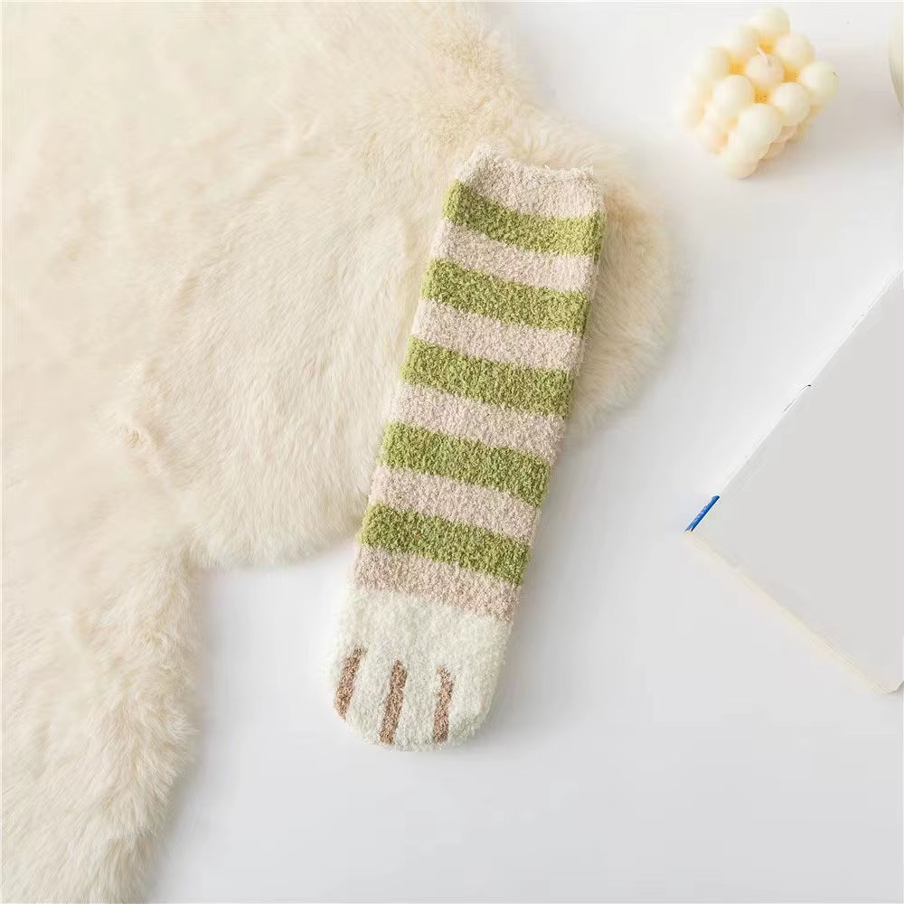 Autumn Winter Coral Velvet Socks Cute Cat Claw Socks for Women Children Girls Middle Tube Thickened Sleep Socks Home Floor Socks