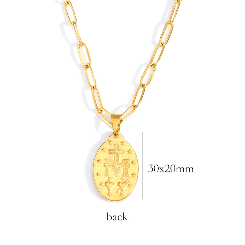 Stainless Steel Virgin Mary Necklace for Women Gold/Silver Color Metal Virgen Maria Medalla Cross Necklace Choker Religious