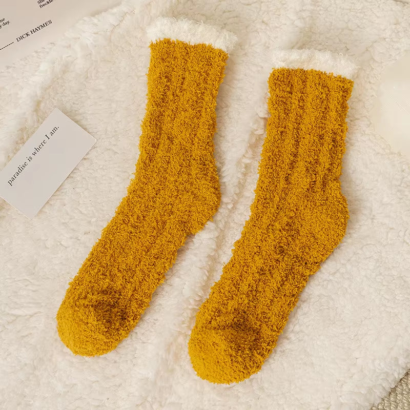 Autumn Winter Coral Velvet Socks Cute Cat Claw Socks for Women Children Girls Middle Tube Thickened Sleep Socks Home Floor Socks