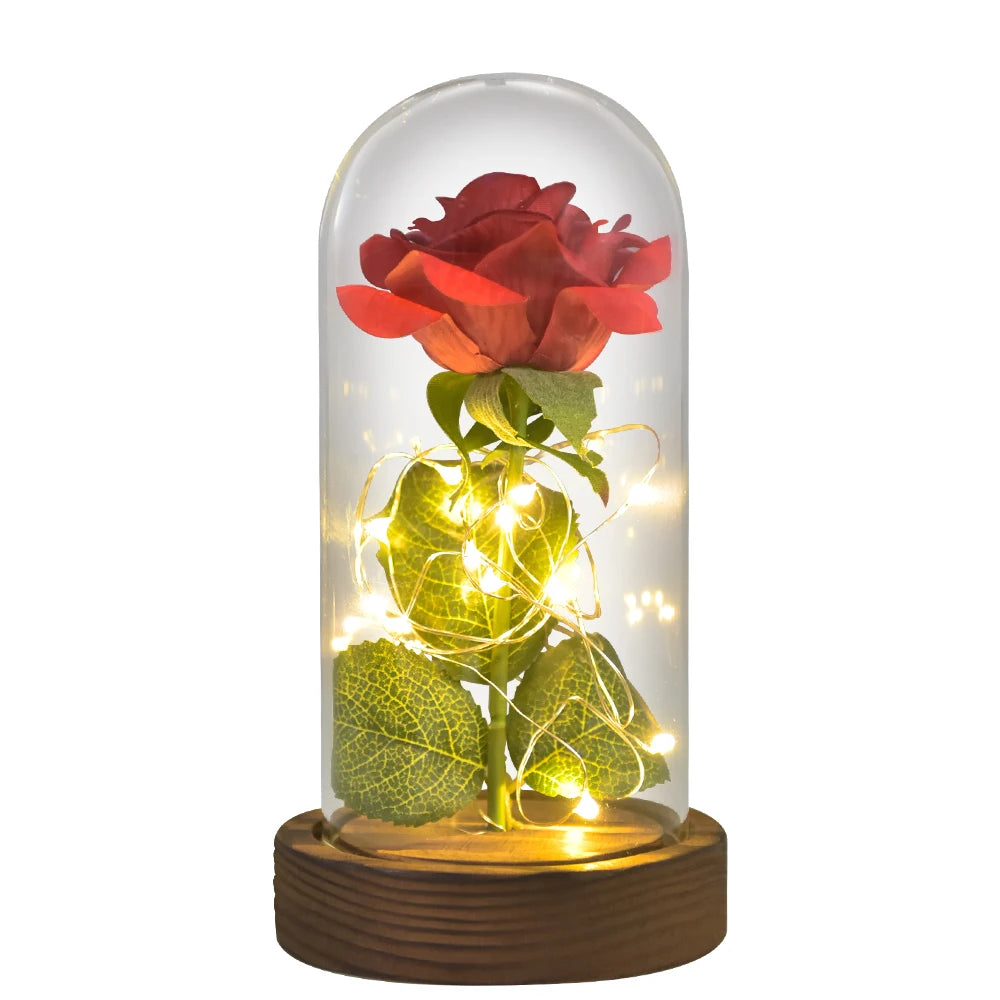 Gifts for Her Beauty and the Beast Eternal Rose in Glass Dome Artificial Forever Flower LED Light Mothers Day Gifts for Women